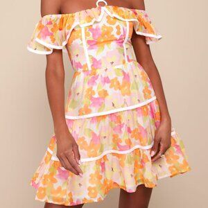 Lulus Cutest Instinct Ivory Floral Halter Cold-shoulder Mini Dress White